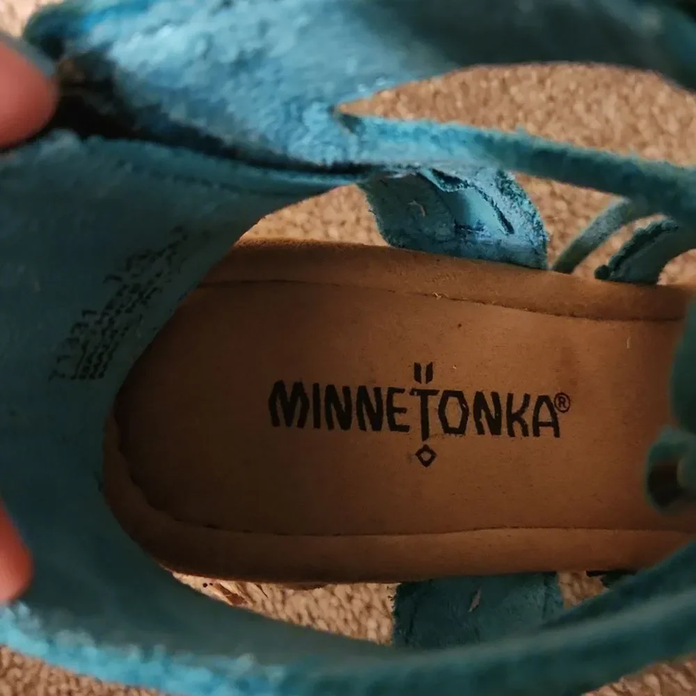 Minnetonka Women's Turquoise Blue Espadrille Wedge Sandals Shoes Size 8